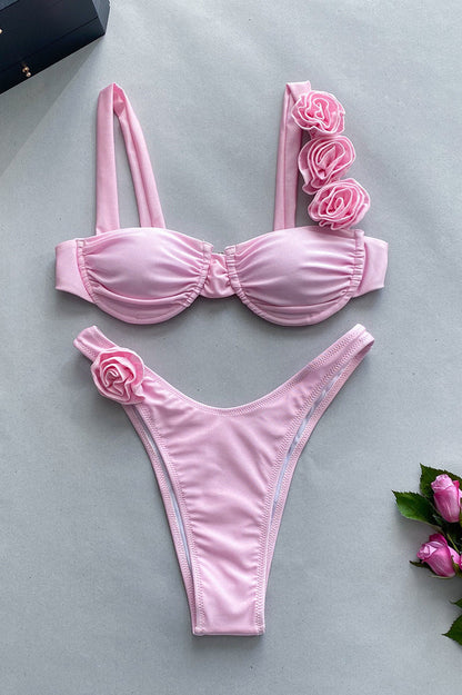 Ensemble Bikini avec Décoration Florale Rembourré