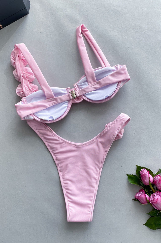 Push Up Flower Decoration Bikini Set - Seldom Seen Styles