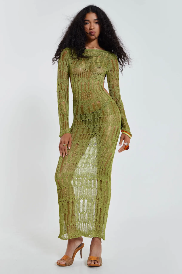 Moss Green Metallic Umbra Dress - Seldom Seen Styles