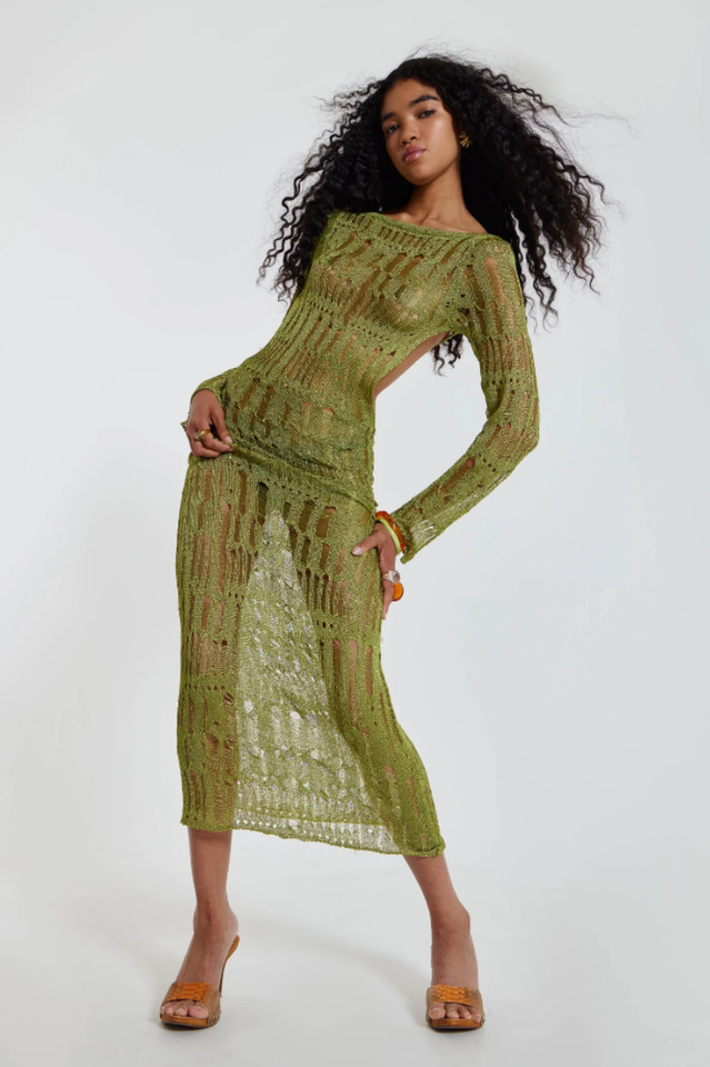 Moss Green Metallic Umbra Dress - Seldom Seen Styles