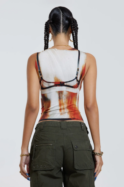 Women's Y2K Graphic Tank Top Sheer Slim Fit Going Out Top