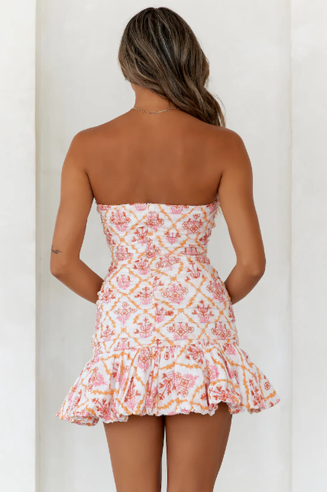 Women's Strapless Floral Mini Dress Ruched Fit and Flare Dress - Seldom Seen Styles
