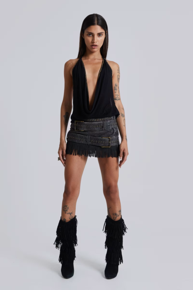 Women's Backless Halter Top Deep Plunge Studded Going Out Party Top Sleeveless Clubwear - Seldom Seen Styles