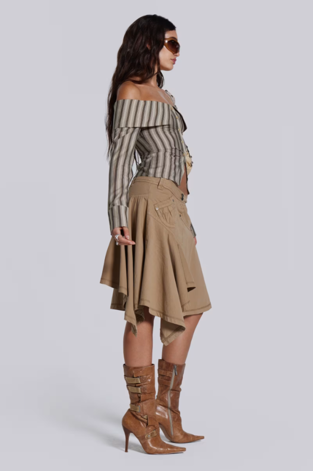 Women's Off Shoulder Striped Top Long Sleeve Y2K Asymmetrical Going Out Shirt Blouse - Seldom Seen Styles