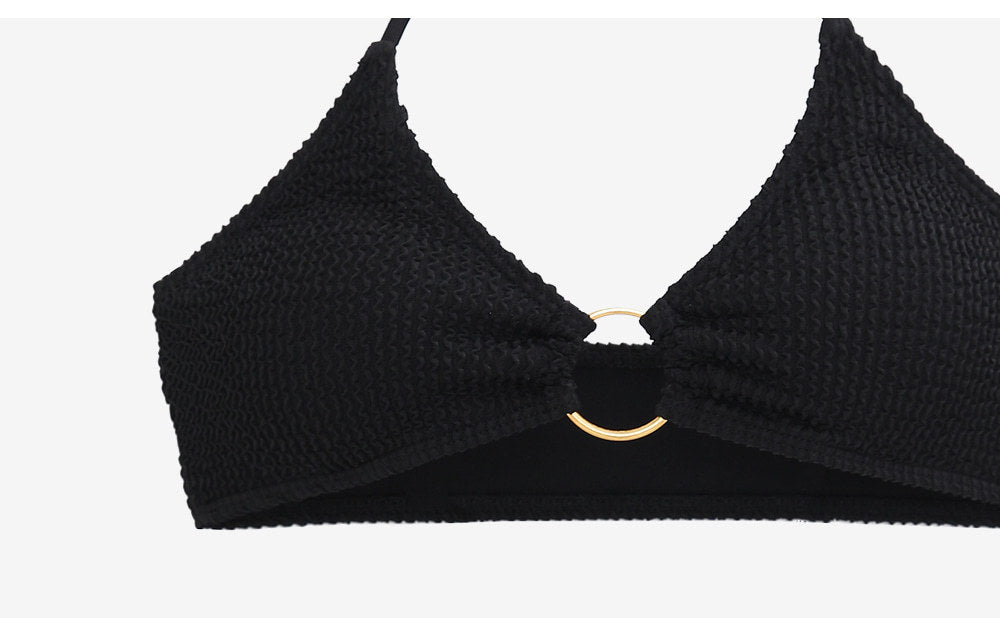 Qianmo Clothing Cross-border Two-piece Swimsuit for Women Slim Fit Solid Color Sexy Swimwear Halter Three-piece Bikini - Seldom Seen Styles