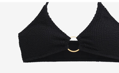 Qianmo Clothing Cross-border Two-piece Swimsuit for Women Slim Fit Solid Color Sexy Swimwear Halter Three-piece Bikini - Seldom Seen Styles