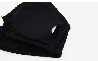 Qianmo Clothing Cross-border Two-piece Swimsuit for Women Slim Fit Solid Color Sexy Swimwear Halter Three-piece Bikini - Seldom Seen Styles