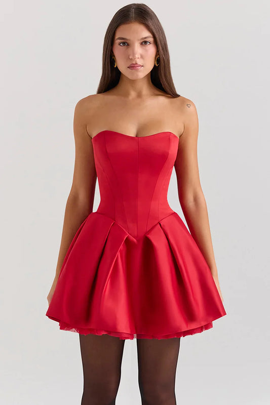 Red Satin Detachable Bow Mini Dress - Seldom Seen Styles