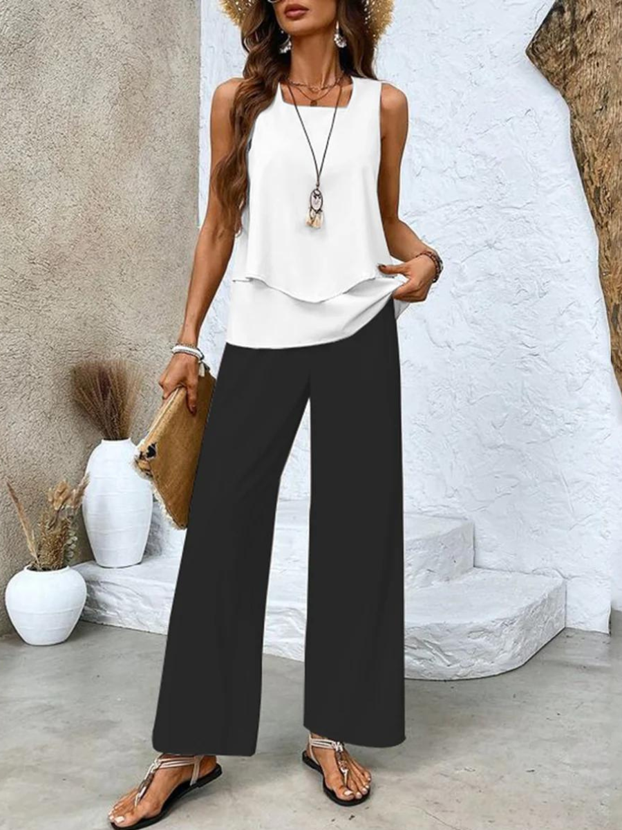 Relaxed Matching Set Women Flowy Pants and Tank Top - Seldom Seen Styles