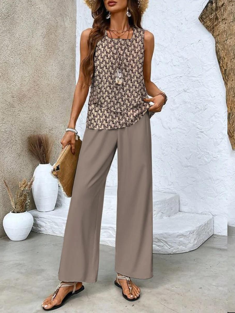 Relaxed Matching Set Women Flowy Pants and Tank Top - Seldom Seen Styles