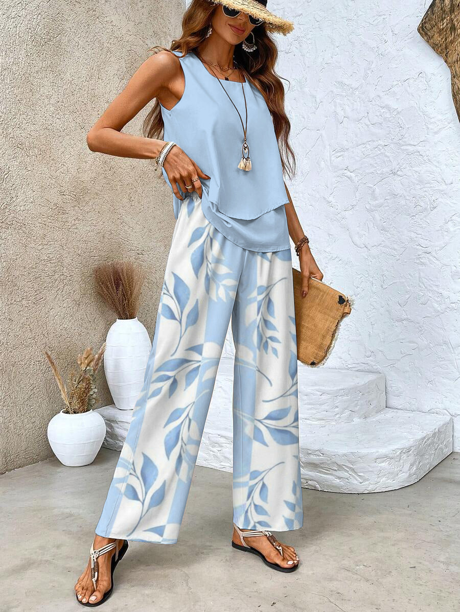 Relaxed Matching Set Women Flowy Pants and Tank Top - Seldom Seen Styles