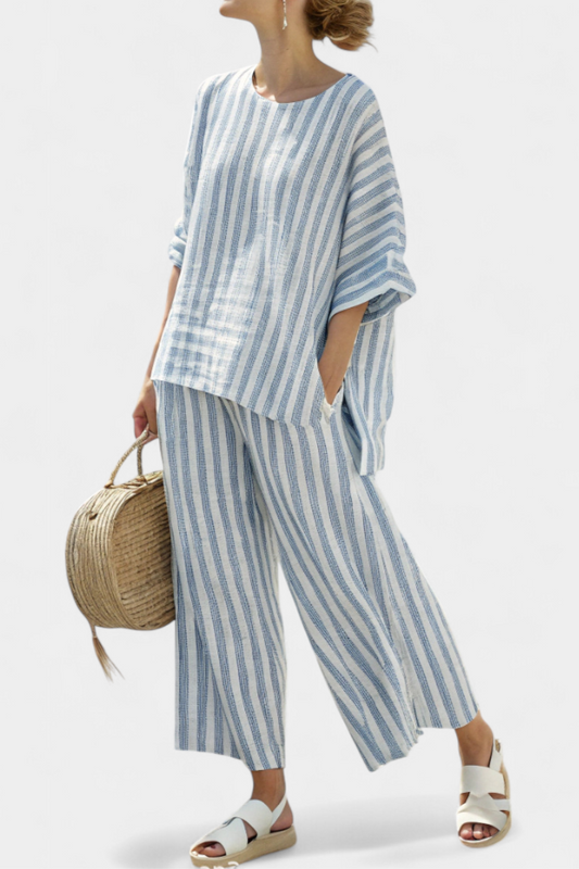 Rensleigh | Sophisticated Blue Striped Linen Top & Relaxed Pants - Seldom Seen Styles