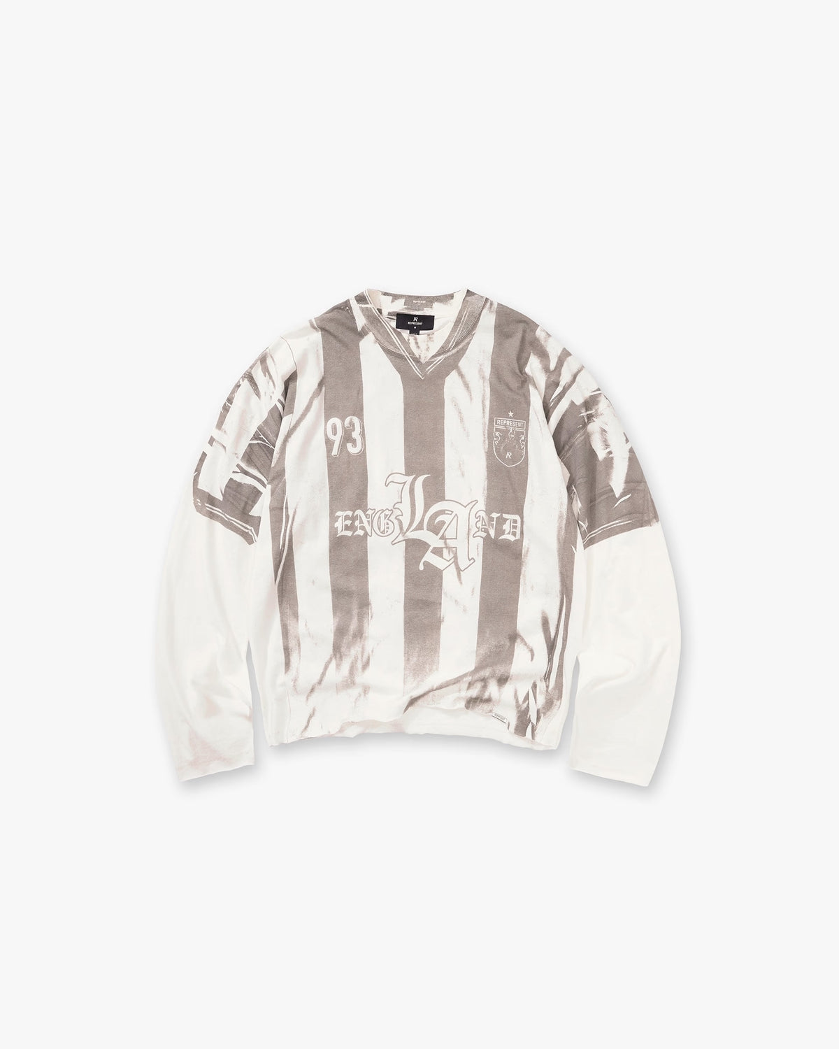 Represent Men's Printed Long Sleeve Football Tee 'Washed Grey/Cream' - Seldom Seen Styles