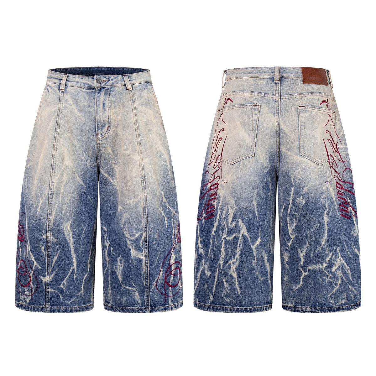 Retro Embroidery Heavy Washed Loose Lantern Cropped Shorts Hip Hop Vintage American Street Trendy Casual Denim | Bloom Lantern - Seldom Seen Styles