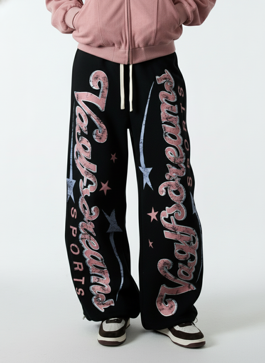 Retro Graphic Fleece-Lined Baggy Sweatpants - Seldom Seen Styles
