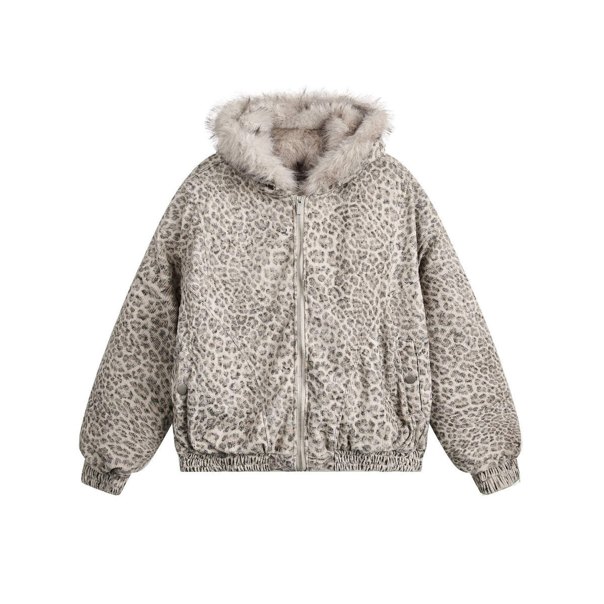 Retro Leopard Fur Collar Padded Bomber Jacket - Seldom Seen Styles