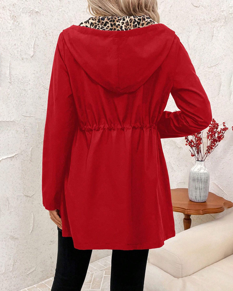 Reversible Hooded Coat with Leopard Print - Seldom Seen Styles