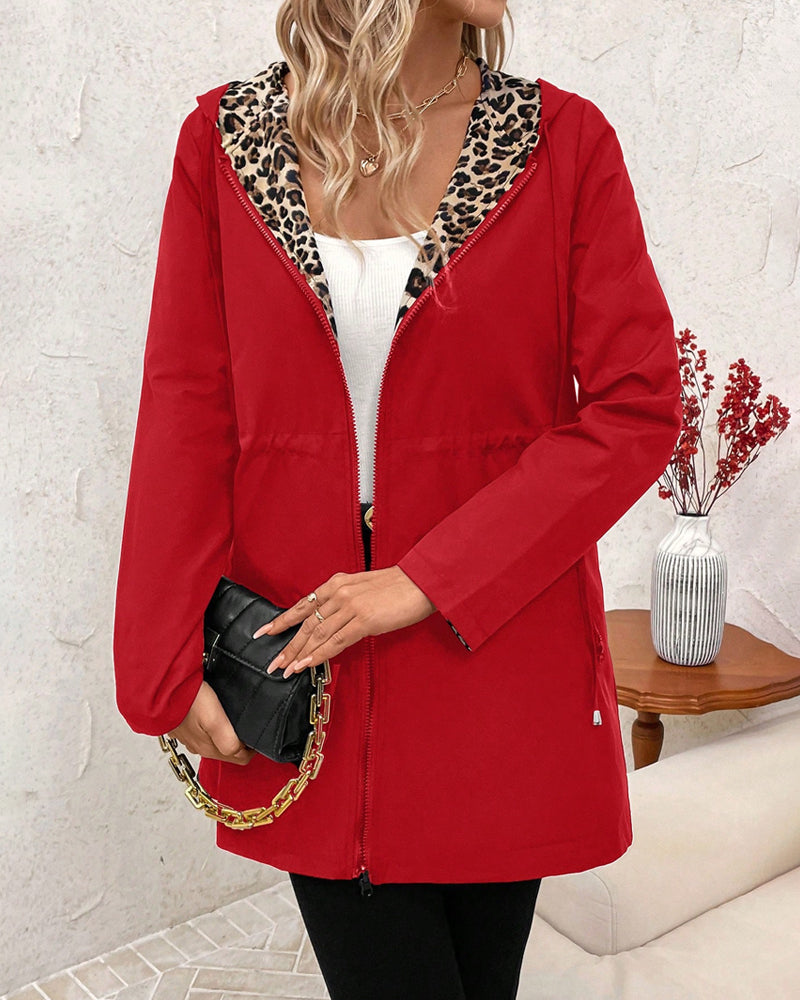 Reversible Hooded Coat with Leopard Print - Seldom Seen Styles