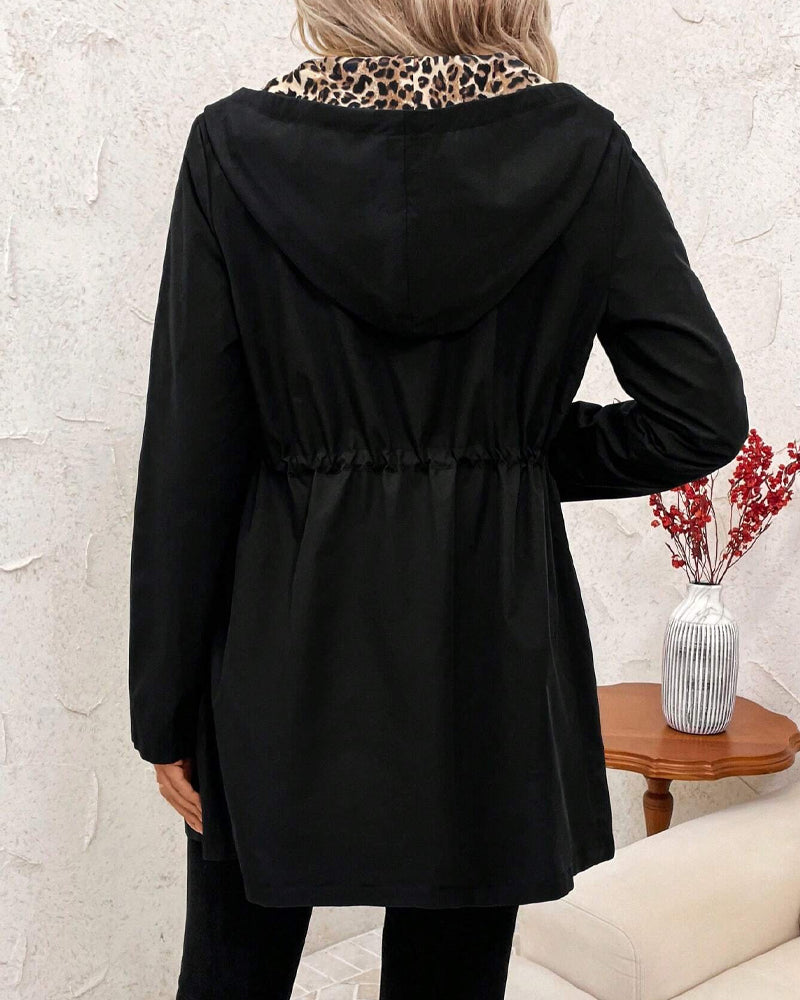 Reversible Hooded Coat with Leopard Print - Seldom Seen Styles