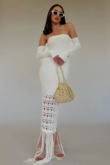 Robe longue Rona à pompons en tricot