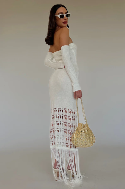 Robe longue Rona à pompons en tricot