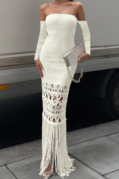 Robe longue Rona à pompons en tricot