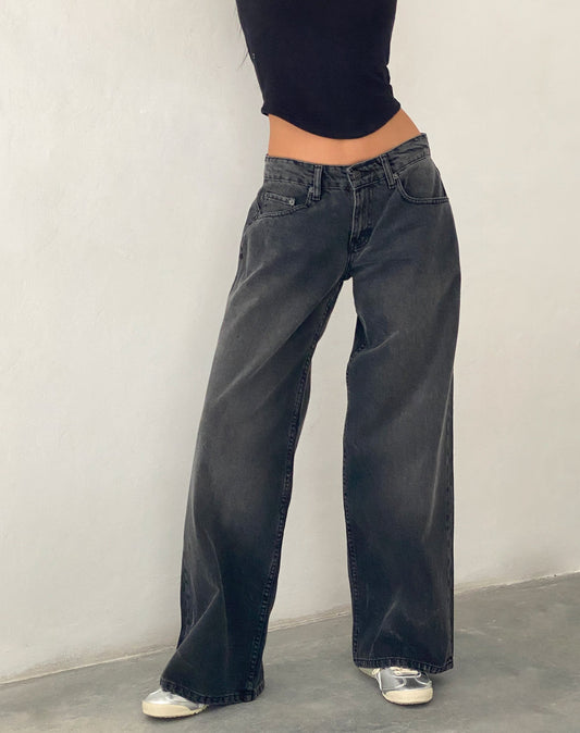 Roomy Extra Wide Low Rise Jeans in Washed Black Grey - Seldom Seen Styles