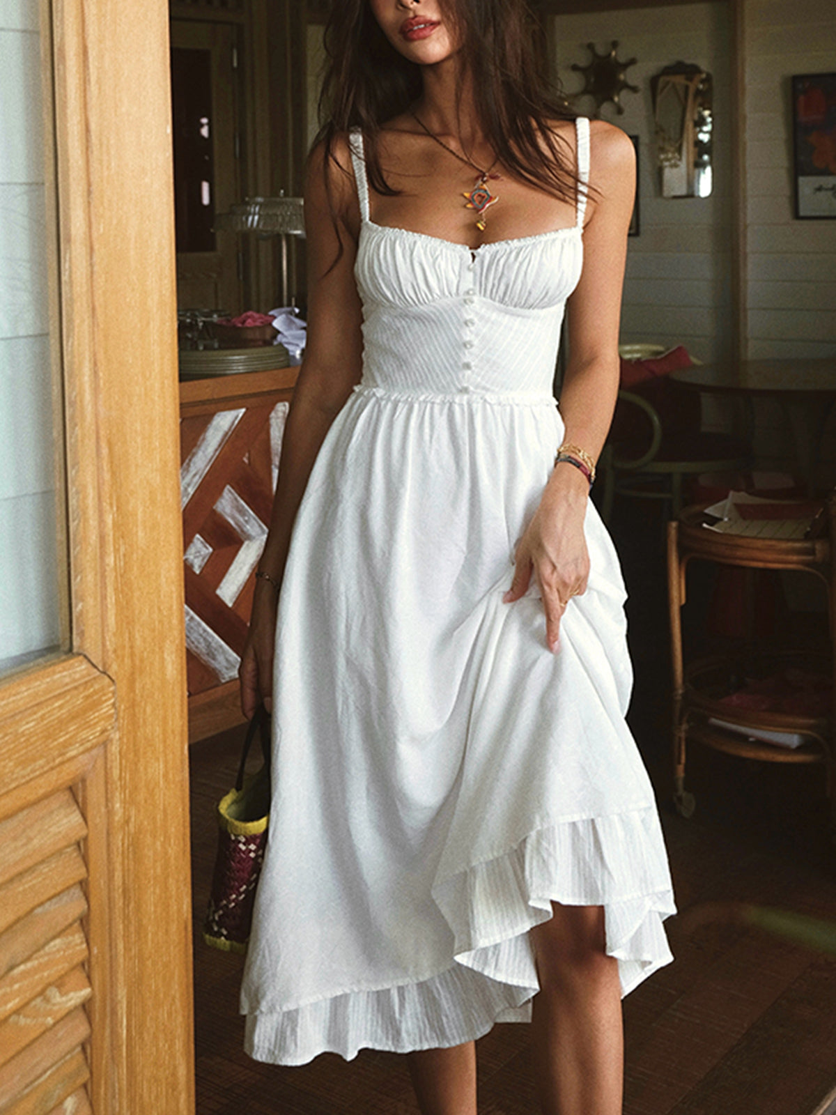Ruffle Hem Cami Plain Midi Dress - Seldom Seen Styles