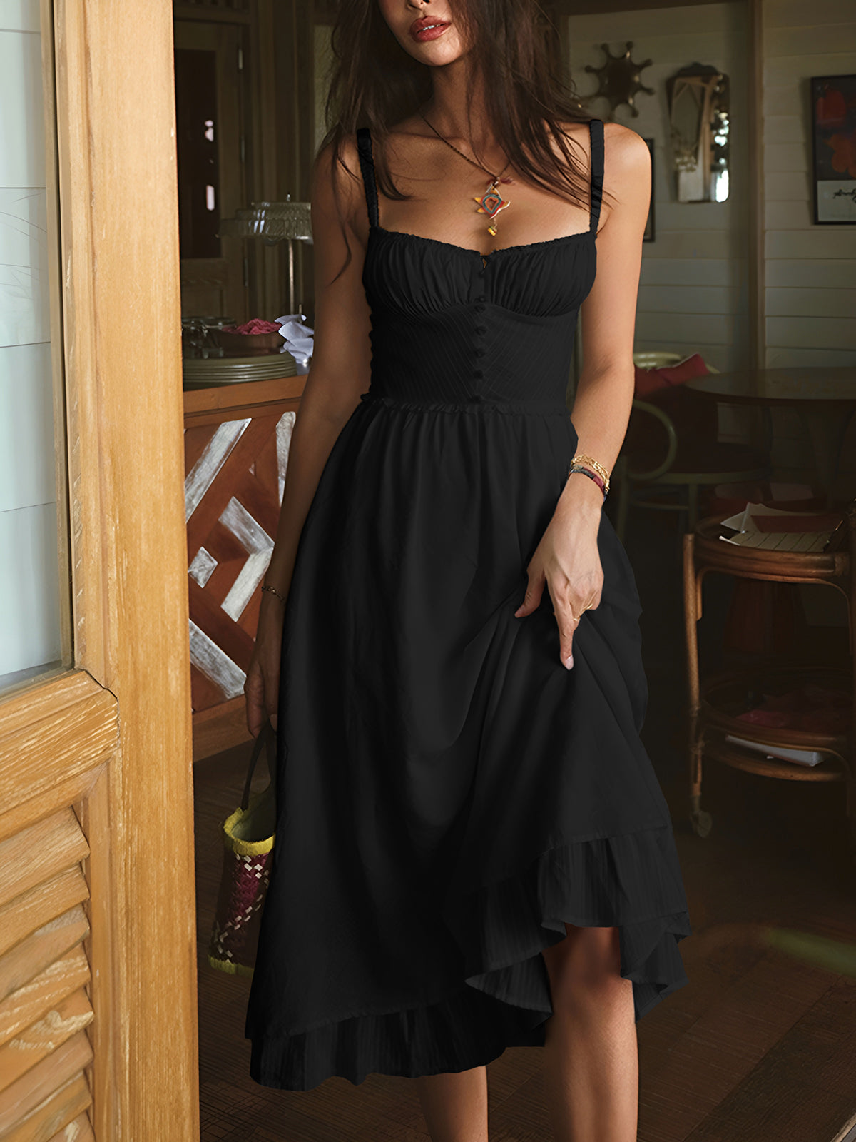 Ruffle Hem Cami Plain Midi Dress - Seldom Seen Styles