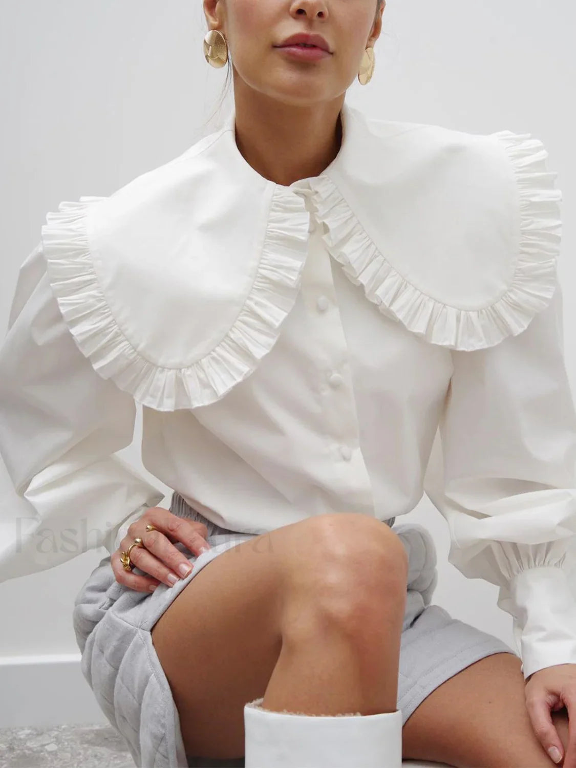 Ruffled Collar Graceful Long Sleeve Shirt - Seldom Seen Styles