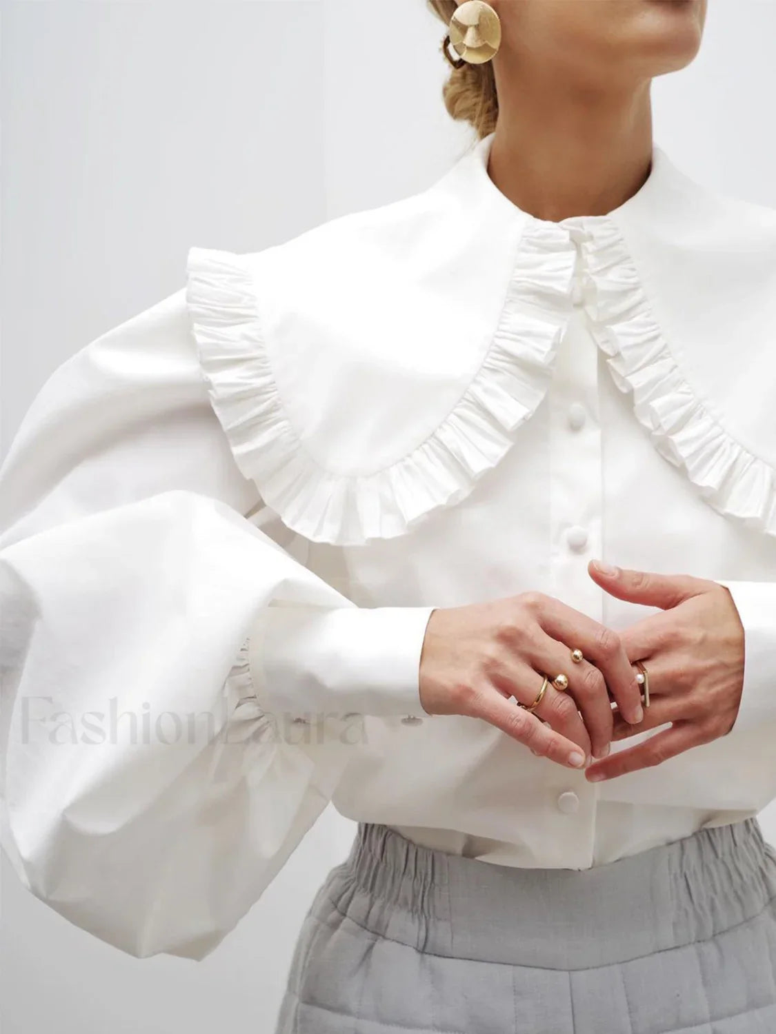Ruffled Collar Graceful Long Sleeve Shirt - Seldom Seen Styles