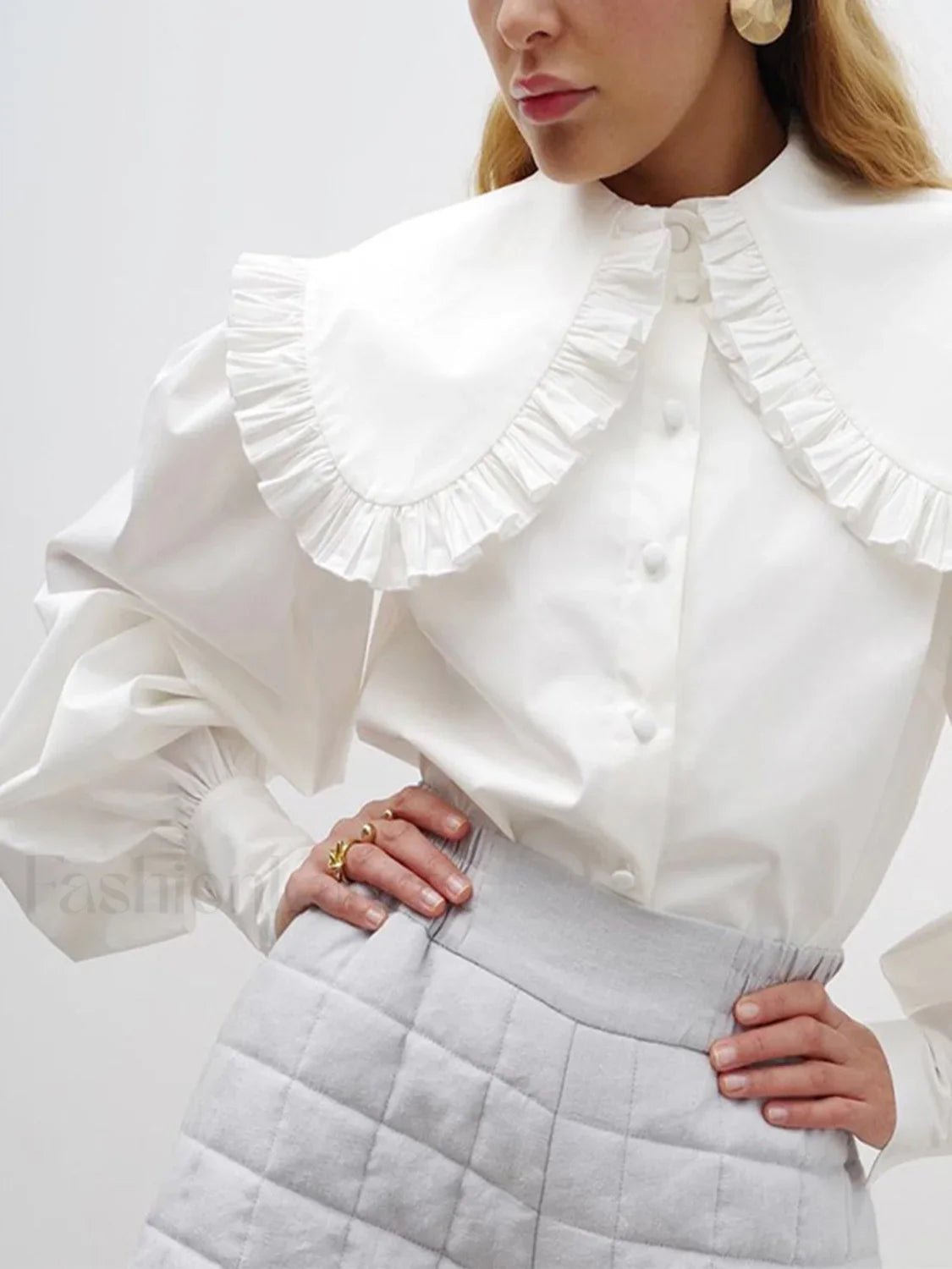 Ruffled Collar Graceful Long Sleeve Shirt - Seldom Seen Styles