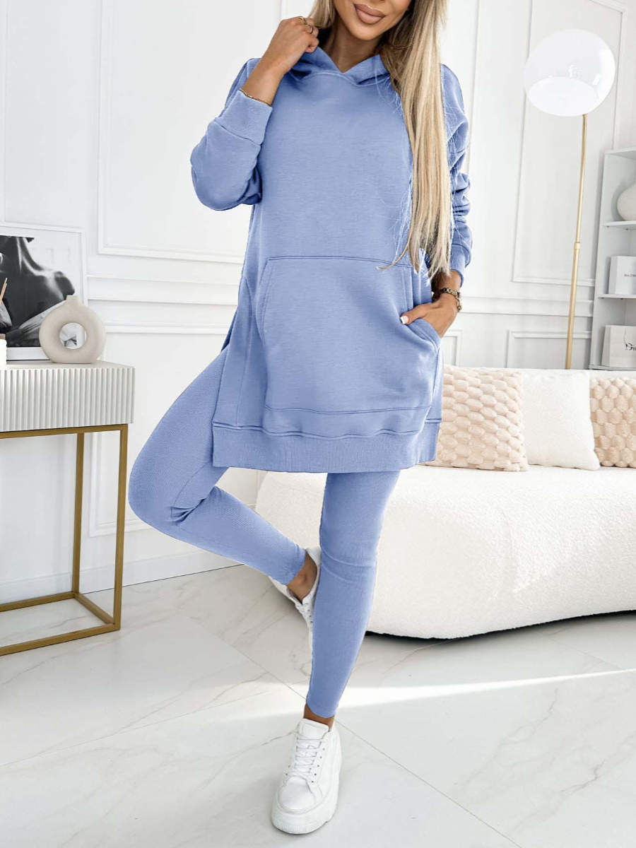 (S-5XL) Plus Size Women's Fashion Solid Color Hoodie and Lined Leggings two-piece set - Seldom Seen Styles
