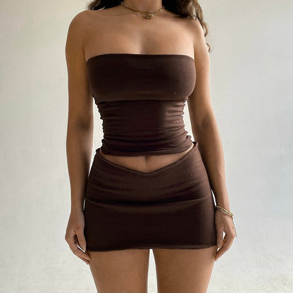 FashionSierra - Ensemble 2 pièces élégant haut court bustier et jupe