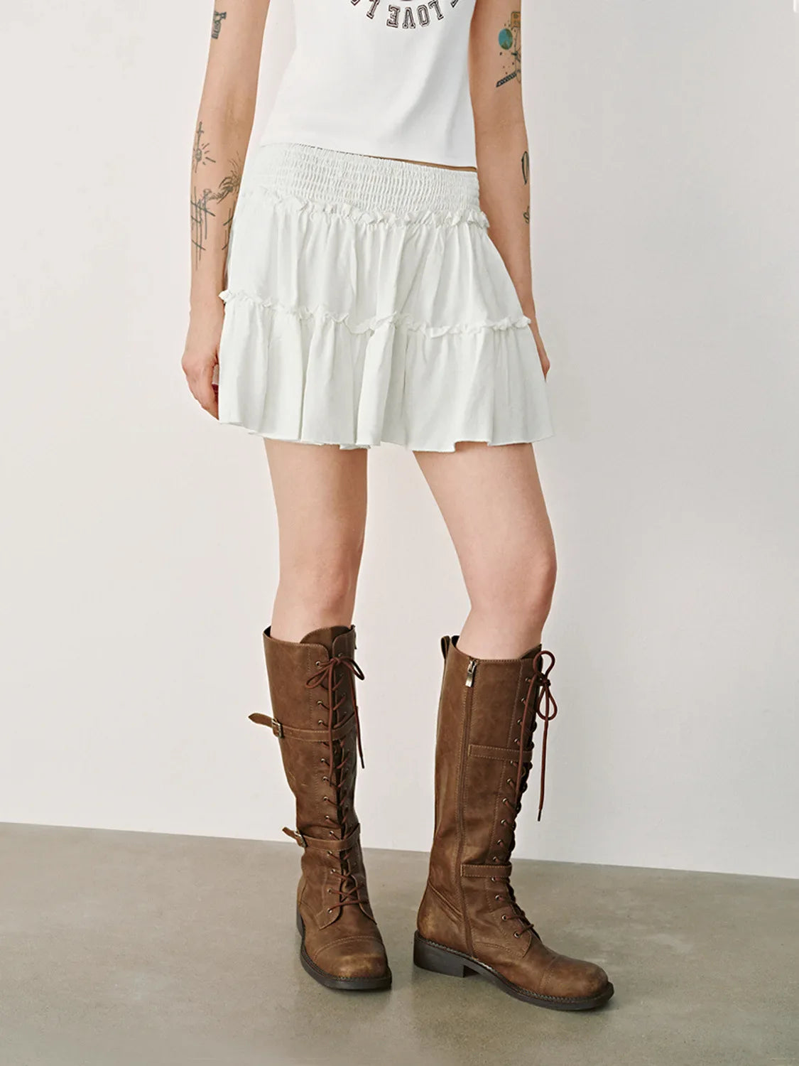 Cyflymder  Elegant Womenswear High Waist Elastic Skort Pants Lined A-Line Short Skort Fashion High Quality Shirred Skort Mini Skirt - Seldom Seen Styles