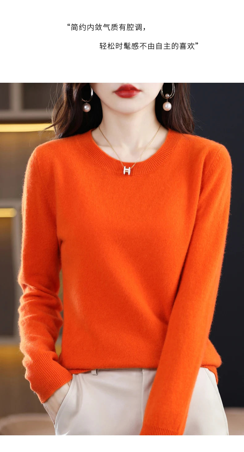 Women's 100% Pure Wool Cashmere Sweater O-Neck Pullover Knitted Casual Sweater Winter New  Long-Sleeved Warm High-Grade Jumper