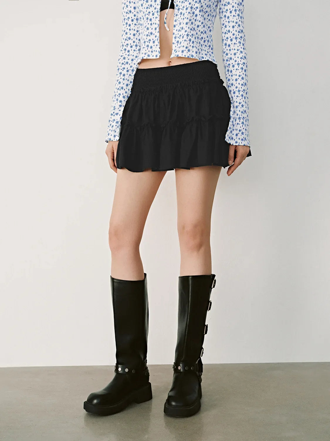 Cyflymder  Elegant Womenswear High Waist Elastic Skort Pants Lined A-Line Short Skort Fashion High Quality Shirred Skort Mini Skirt - Seldom Seen Styles