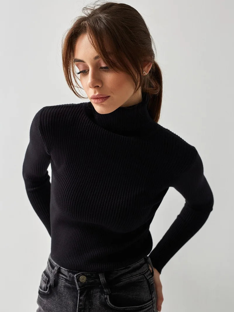 Bornladies Basic Turtleneck Dam Tröjor Höst Vinter Toppar Slim Dam Pullover Stickad Tröja Jumper Soft Warm Pull