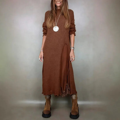 Valérie Set with Charming Satin Dress and Long Handcrafted Knit Sweater / Timeless Sophistication in Every Detail!