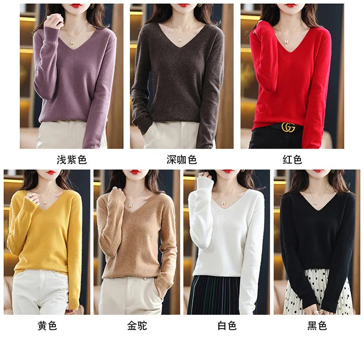 Autumn Winter Women Sweater 2024 Korean Fashion Knitwears Warm Long Sleeve V-neck Knit Pullovers Slim Fit Bottoming Shirt Jumper