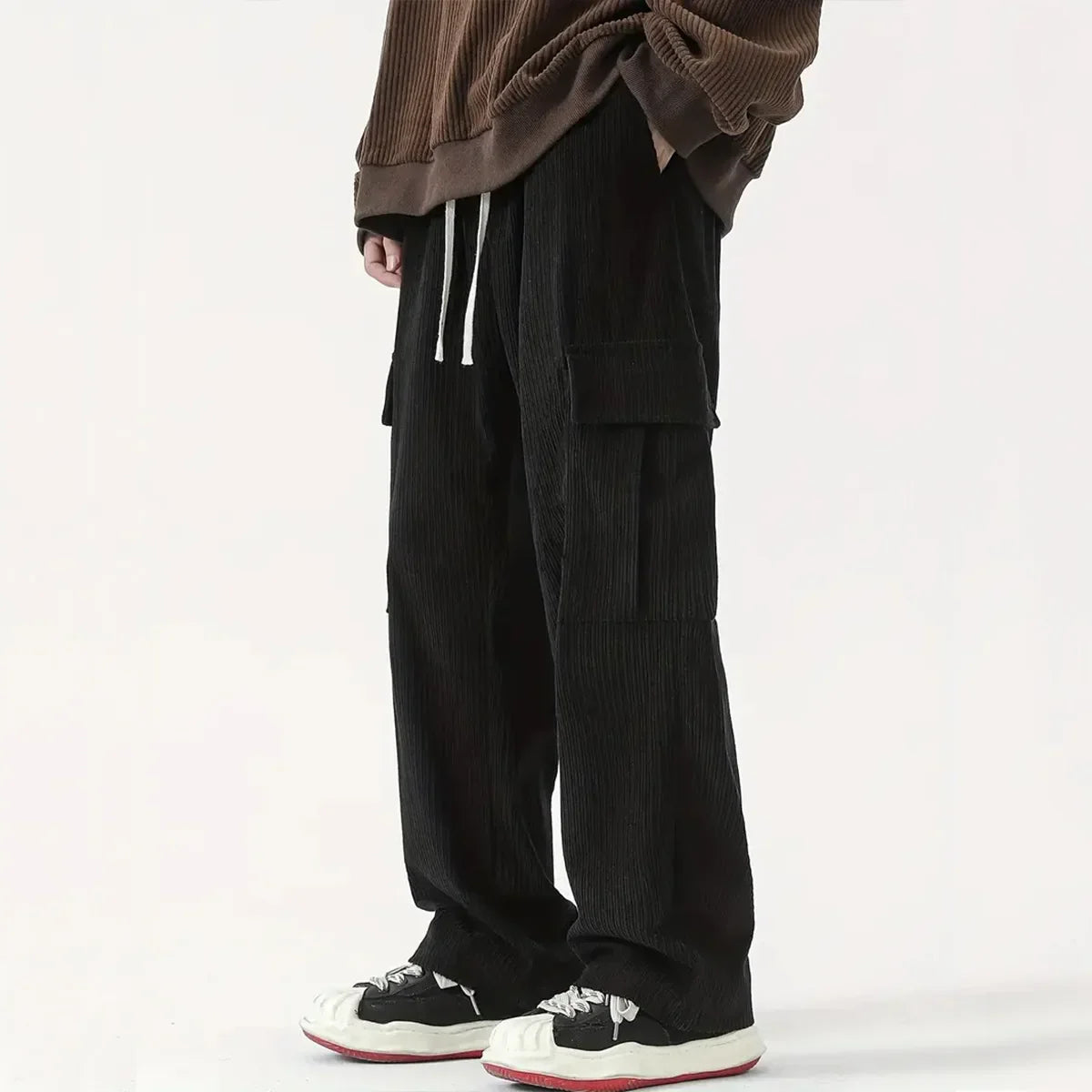 Women's Relaxed Corduroy Trousers – Loose Fit Drawstring Waist Wide Leg Pants | S–3XL - Seldom Seen Styles