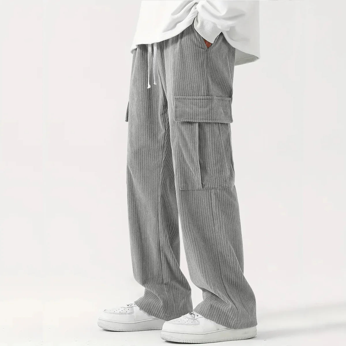 Women's Relaxed Corduroy Trousers – Loose Fit Drawstring Waist Wide Leg Pants | S–3XL - Seldom Seen Styles