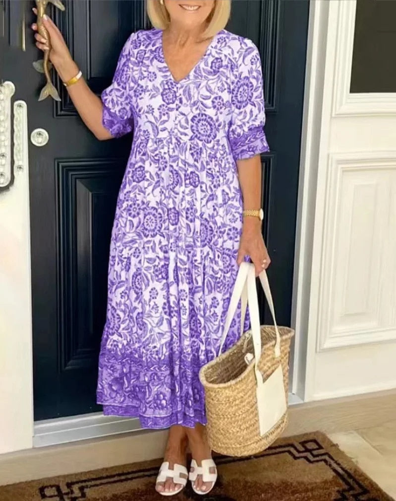 Aria™ | Elegant Floral Dress with V-Neck - Seldom Seen Styles