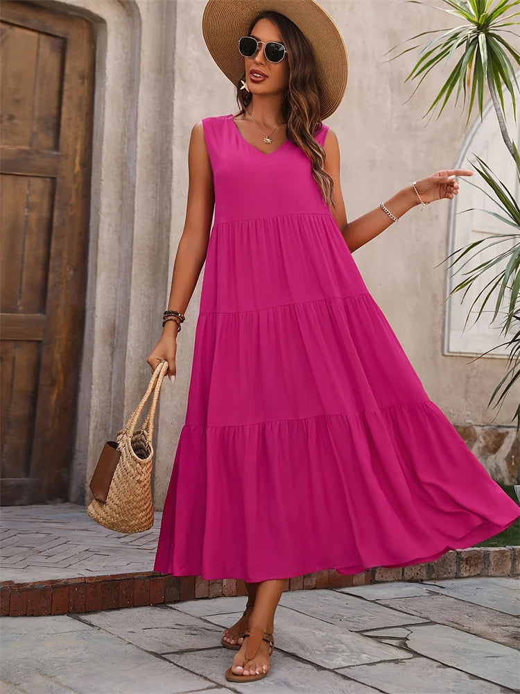 Women’s Dress | V-Neck Tiered Maxi - Seldom Seen Styles