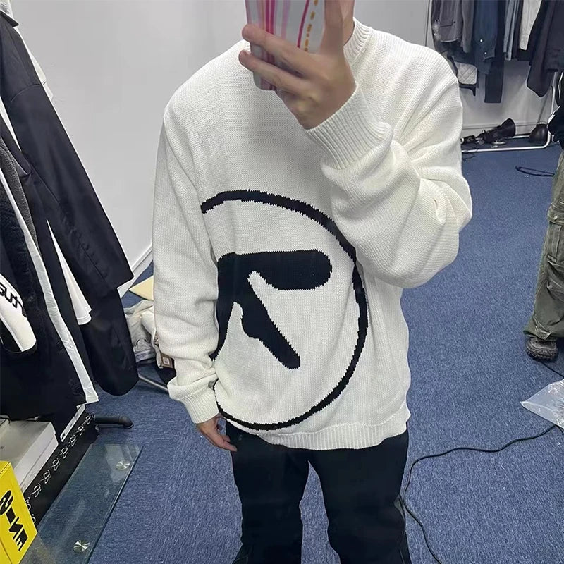 Damtröja Aphex Twin Knit Y2k hösttröja Långärmade toppar Vintage stickade kläder Jumper Streetwear Koreanska damkläder