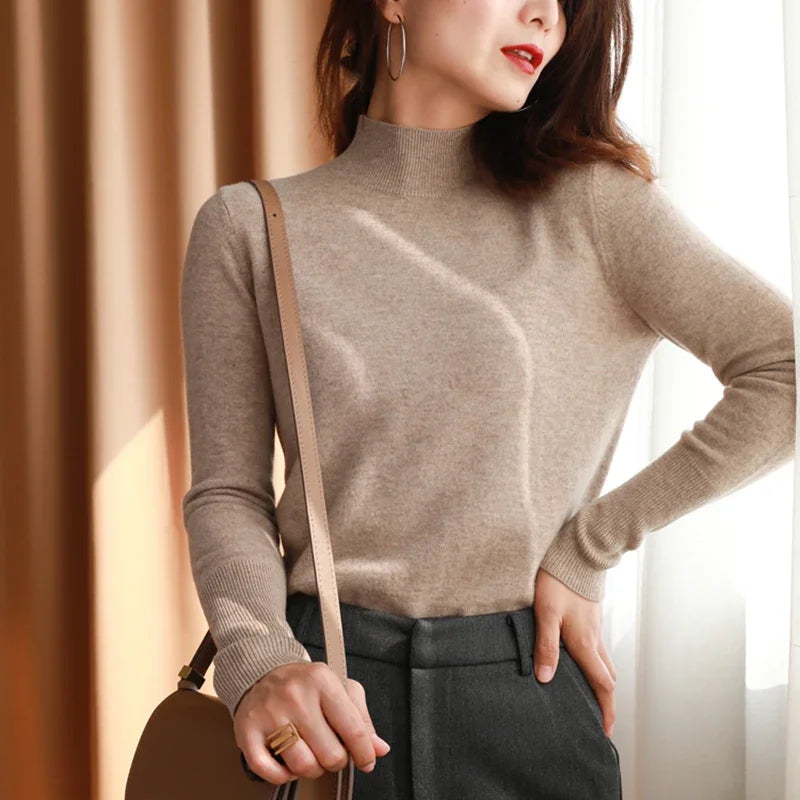 Herbst Winter Chic Bottom Pullover Frauen Mode Rollkragen Pullover Schlank Langarm Strickpullover Weiche Warme Pull Femme Top