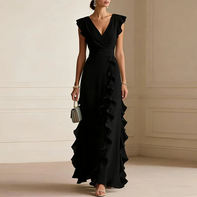 Patricia Ruffle Trim Maxi Dress - Seldom Seen Styles