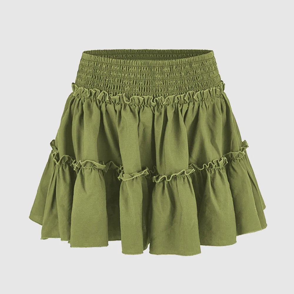 Cyflymder  Elegant Womenswear High Waist Elastic Skort Pants Lined A-Line Short Skort Fashion High Quality Shirred Skort Mini Skirt - Seldom Seen Styles