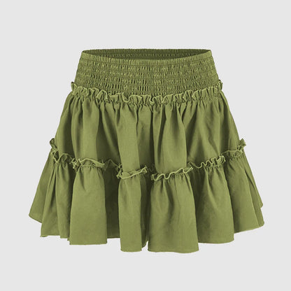 Cyflymder Élégante Jupe-short à Taille Haute Élastique pour Femme, Doublée, Coupe Évasée, Mode, Qualité Supérieure, Jupe Courte Fronsée