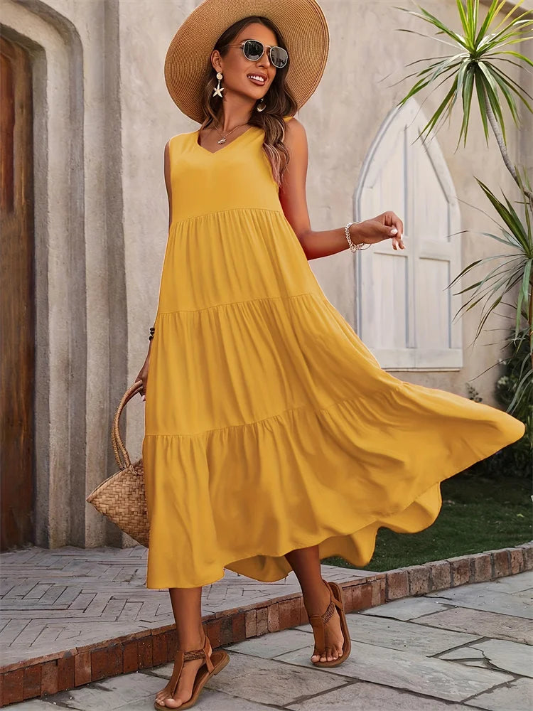 Women’s Dress | V-Neck Tiered Maxi - Seldom Seen Styles